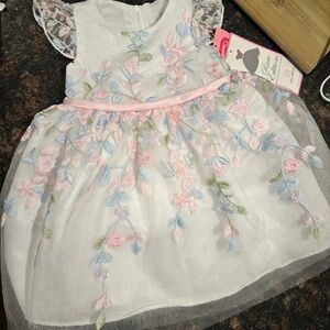 Rare Editions White Dress with Pastel Embroidery